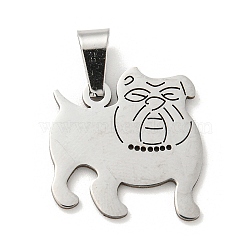 Non-Tarnish 304 Stainless Steel Pendants, Laser Cut, Bulldog Charm, Stainless Steel Color, 19x18x1mm, Hole: 3X6mm(STAS-NH0001-01B-P)