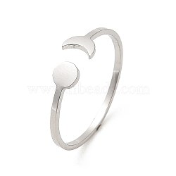 Non-Tarnish 304 Stainless Steel Open Cuff Rings, Sun & Moon, Stainless Steel Color, Inner Diameter: 18.2mm(X-RJEW-Q808-01A-P)