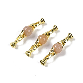 Natural Sunstone with Brass Fold Over Clasps, Real 18K Gold Plated, Long-Lasting Plated, Rack Plating, Round, 38mm