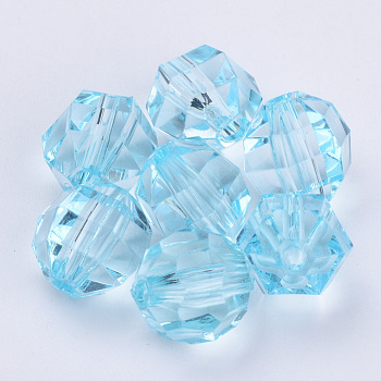 Transparent Acrylic Beads, Faceted, Round, Light Cyan, 8x7mm, Hole: 1.5mm, about 1920pcs/500g
