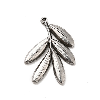304 Stainless Steel Pendants, Leafy Branch Charms, Stainless Steel Color, 20x15x2mm, Hole: 0.8mm