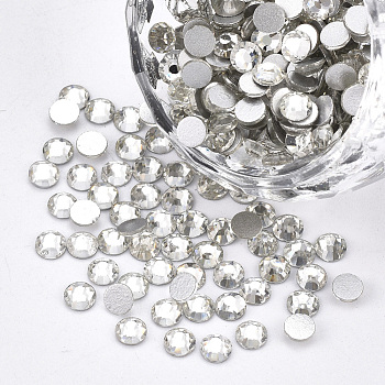 Glass Flat Back Rhinestone Cabochons, Back Plated, Faceted Half Round, Crystal, SS20, 4.6~4.8x2mm, about 1440pcs/bag