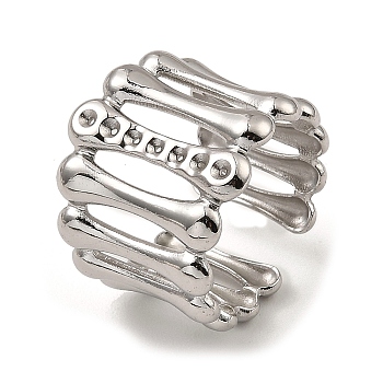 304 Stainless Steel Open Cuff Rings, Bamboo, Stainless Steel Color, Inner Diameter: 17.8mm