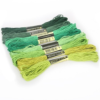 8 Skeins 8 Colors Gradient Color 6-Ply Cotton Embroidery Floss, Cross-stitch Threads, for DIY Sewing, Green, 1.2mm, about 8.20 Yards(7.5m)/skein, 1 skein/color