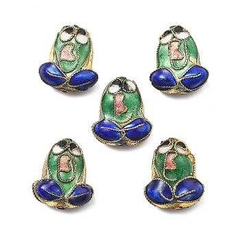 Handmade Cloisonne Beads, Green, 16.5x14~14.5x7mm, Hole: 1.2mm