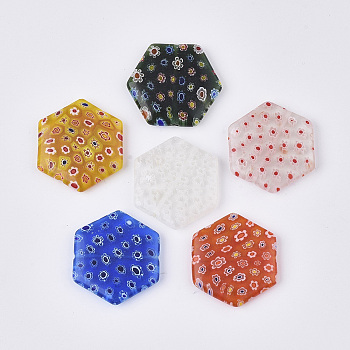 Handmade Millefiori Glass Beads, Hexagon, Mixed Color, 28.5x31~32x5.5mm, Hole: 1mm