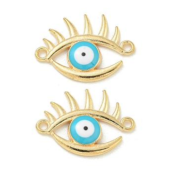 Alloy Enamel Links Connector Charms, Golden, Deep Sky Blue, Eye, 17x23.5x3mm, Hole: 1.6mm