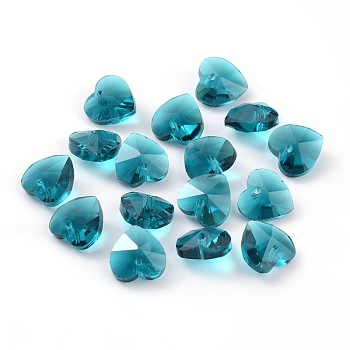 Romantic Valentines Ideas Glass Charms, Faceted Heart Charm, Medium Turquoise, 10x10x5mm, Hole: 1mm