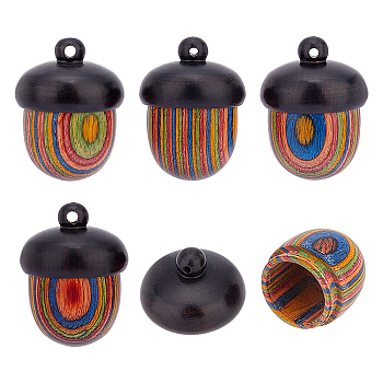 Spray Painted Wooden Acorn Box Jewelry Pendants, Rainbow Acorn Charm, with Screw Cap, Autumn, Secret Canister, Colorful, 30x22mm, Hole: 1.8mm, Inner Diameter: 13mm