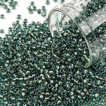 TOHO Round Seed Beads, Japanese Seed Beads, (284) Inside Color Aqua/Gold Lined, 11/0, 2.2mm, Hole: 0.8mm, about 5555pcs/50g