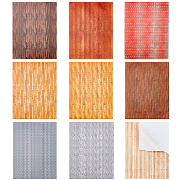 9 Sheets 9 Colors Paper Self Adhesive Wallpaper, Waterproof Wall Stickers for Model, Sand Table Building Decoration, Rectangle with Tile Pattern, Mixed Color, 285x210x0.2mm, 1 sheet/color
