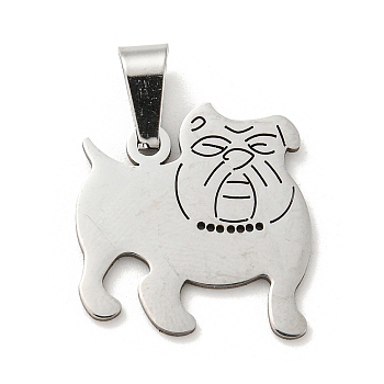 304 Stainless Steel Pendants, Laser Cut, Bulldog Charm, Stainless Steel Color, 19x18x1mm, Hole: 3X6mm