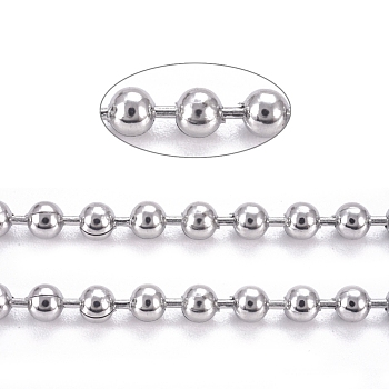304 Stainless Steel Ball Chains, with Spool, Stainless Steel Color, 3mm, about 32.8 Feet(10m)/roll