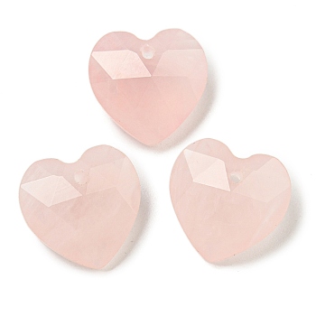 Natural Rose Quartz Faceted Heart Charms, 13x13x6mm, Hole: 1mm