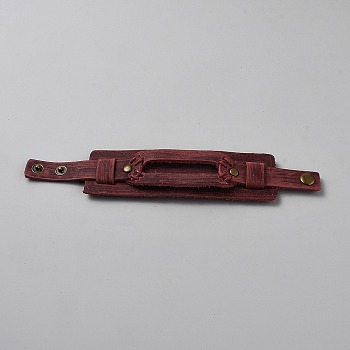 Vintage Cowhide Leather Bracelets, Alloy Punk Style Snap Button Wristband for Men, Saddle Brown, 9.84 inch(25cm)