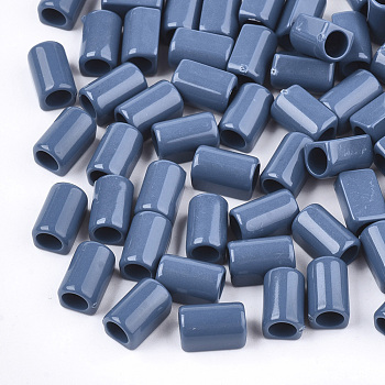 Acrylic European Beads, Large Hole Beads, Cuboid, Steel Blue, 9x6x5.5mm, Hole: 4mm, about 2800pcs/500g