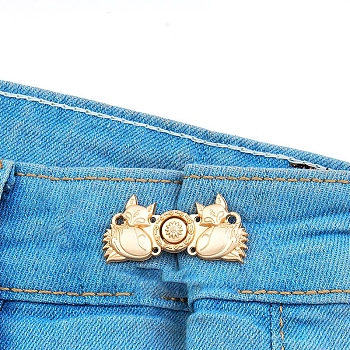 Alloy Jean Buttons Pins, Waist Tightener, Fox, Closure Sewing Fasteners for Garment Accessories, Golden, 17x36.5x3.5mm