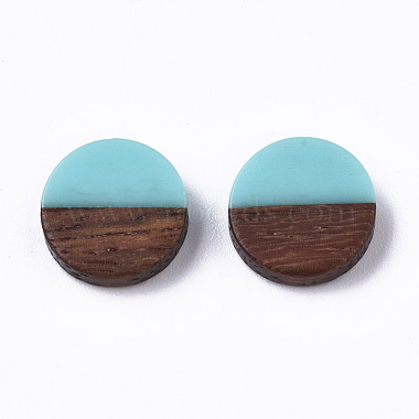 10mm Cyan Flat Round Resin+Wood Cabochons