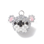 Glass Seed Beaded Pendants, Koala Charm, Gray, 14x20x13.5mm, Jump Ring: 4x0.5mm, Inner Diameter: 3mm(PALLOY-MZ01191)
