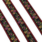 50 Yards Ethnic Style Embroidered Nylon Flower Jacquard Ribbon, for Bowknot Hairpin Headwear Clothing Accessories, Red, 1 inch(25mm)(PW-WG55654-03)