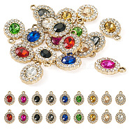 Pandahall 18Pcs 9 Colors UV Plating Alloy Pendants, with Crystal Rhinestone and Glass, Oval Charms, Mixed Color, 18x12.5x4mm, Hole: 2mm, 2Pcs/color(ALRI-TA0001-20)