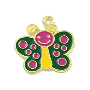 Alloy Enamel Pendants, Golden, Butterfly Charm, Dark Green, 24x24x1.5mm, Hole: 2mm(ENAM-Z015-05G-03)