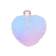 Resin Pendants, with Iron Loop, Heart, Light Sky Blue, 18x16.5x6mm, Hole: 2mm(RESI-WH0025-15F)