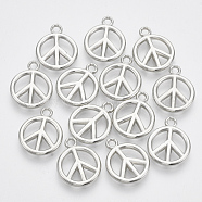 Plating ABS Plastic Pendants, Peace Sign, Ring, Platinum, 19.5x16x3mm, Hole: 2mm(KY-N007-19)