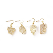 Natural Lemon Quartz Dangle Earrings, with Brass Findings and Plastic Ear Nuts, Nuggets, Golden, 22~50x10~23mm, Pin: 0.7mm(EJEW-F228-A03)