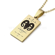 304 Stainless Steel Black Enamel Rectangle with Constellation Pendant Necklaces, Golden, Aries, 15.75~17.72 inch(40~45cm)(NJEW-I128-01B)