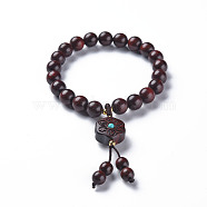 Sandalwood Mala Bead Bracelets, with Synthetic Turquoise Beads, Hexagon Carved Om Mani Padme Hum, Buddhist Jewelry, Stretch Bracelets , Coconut Brown, Inner Diameter: 2-1/8 inch(5.5cm)(BJEW-N010-013)