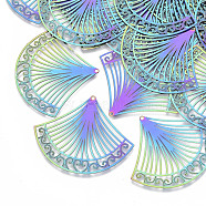 Ion Plating(IP) 304 Stainless Steel Filigree Pendants, Etched Metal Embellishments, Fan, Rainbow Color, 42x50x0.3mm, Hole: 1.2mm(X-STAS-R102-31)