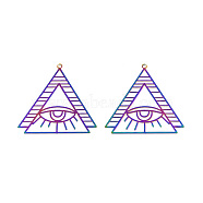 201 Stainless Steel Pendants, Etched Metal Embellishments, Triangle with Eye, Rainbow Color, 37x36.5x0.3mm, Hole: 1.4mm(STAS-N102-23M)