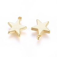 Brass Pendants, Long-Lasting Plated, Star, Real 18K Gold Plated, 11.5x10x2mm, Hole: 1mm(X-KK-G389-26G)