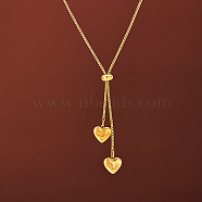 Heart Stainless Steel Tassel Lariat Necklaces for Women, Golden, 19.69 inch(50cm)(FS-WG9133A-01)