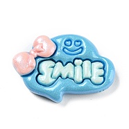 Opaque Resin Cabochons, Fluorescent Word Smile Cabochons, Cloud, Sky Blue, 21.5x31.5x7.5mm(RESI-Z009-01C)