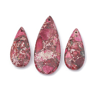 Natural Regalite/Imperial Jasper/Sea Sediment Jasper Pendants, with Iron, teardrop, Deep Pink, 36~50x15~21x6~7mm, Hole: 1mm, 3pcs/set(G-S328-003Q)