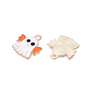 Halloween Theme Alloy Enamel Pendants, Light Gold, Ghost, 20x19x1mm, Hole: 2mm(ENAM-T020-07G)