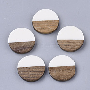 Resin & Walnut Wood Cabochons, Flat Round, White, 18x3.5mm(RESI-Q210-010A-A03)