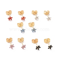 Rhinestone Flower Stud Earrings with 316L Surgical Stainless Steel Pins, Gold Plated 304 Stainless Steel Jewelry for Women, Mixed Color, 5x5mm, Pin: 0.7mm(EJEW-P204-03G)