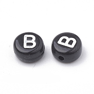 Opaque Acrylic Beads, Horizontal Hole, Alphabet Style, Flat Round, Letter.B, 7x4mm, Hole: 1.5mm, about 3700pcs/500g(SACR-N002-02B)