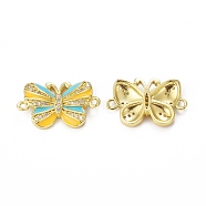 Brass Micro Pave Cubic Zirconia Connector Charms, Enamel Style, Butterfly, Golden, Yellow, 13.5x22.5x3mm, Hole: 1.5mm(KK-E068-VB407-3)
