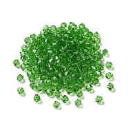 Transparent Glass Beads, Bicone, Lime Green, 4x4x3.5mm, Hole: 1mm, 720pcs/bag(GGLA-Z004-05R)