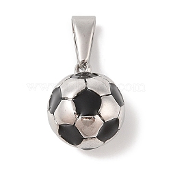 304 Stainless Steel Pendants, with Enamel, Football Charm, Stainless Steel Color, Black, 17.5x15x15mm, Hole: 8.5x5mm(STAS-S001-06P-E)