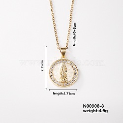 Cute Brass Micro Pave Clear Cubic Zirconia Pendant Necklaces for Women, with Opal, Golden, Goddess, 15.75 inch(40cm)(RS8490-4)