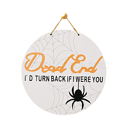 CREATCABIN Wooden Pendant Decorations, with Jute Twine, for Party Gift Home Decoration, Halloween Theme, Flat Round, BurlyWood, Spider Pattern, 30cm(WOOD-CN0001-020B)