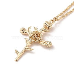 304 Stainless Steel Cross with Flower Pendant Necklaces for Women, Golden, 17.32 inch(44cm)(NJEW-A020-03J-G)