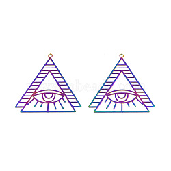 201 Stainless Steel Pendants, Etched Metal Embellishments, Triangle with Eye, Rainbow Color, 37x36.5x0.3mm, Hole: 1.4mm(STAS-N102-23M)