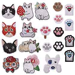 20Pcs 20 Style Computerized Embroidery Cloth Iron on/Sew on Patches, Costume Accessories, Dog Paw Print & Cat & Dog, Mixed Color, 1pc/style(DIY-SZ0006-59)