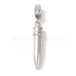 Non-Tarnish 304 Stainless Steel European Dangle Charms, Bullet Shaped Large Hole Pendants, Stainless Steel Color, 39.5mm, Hole: 5mm, Pendant: 29x6x6mm(STAS-Z075-36P)